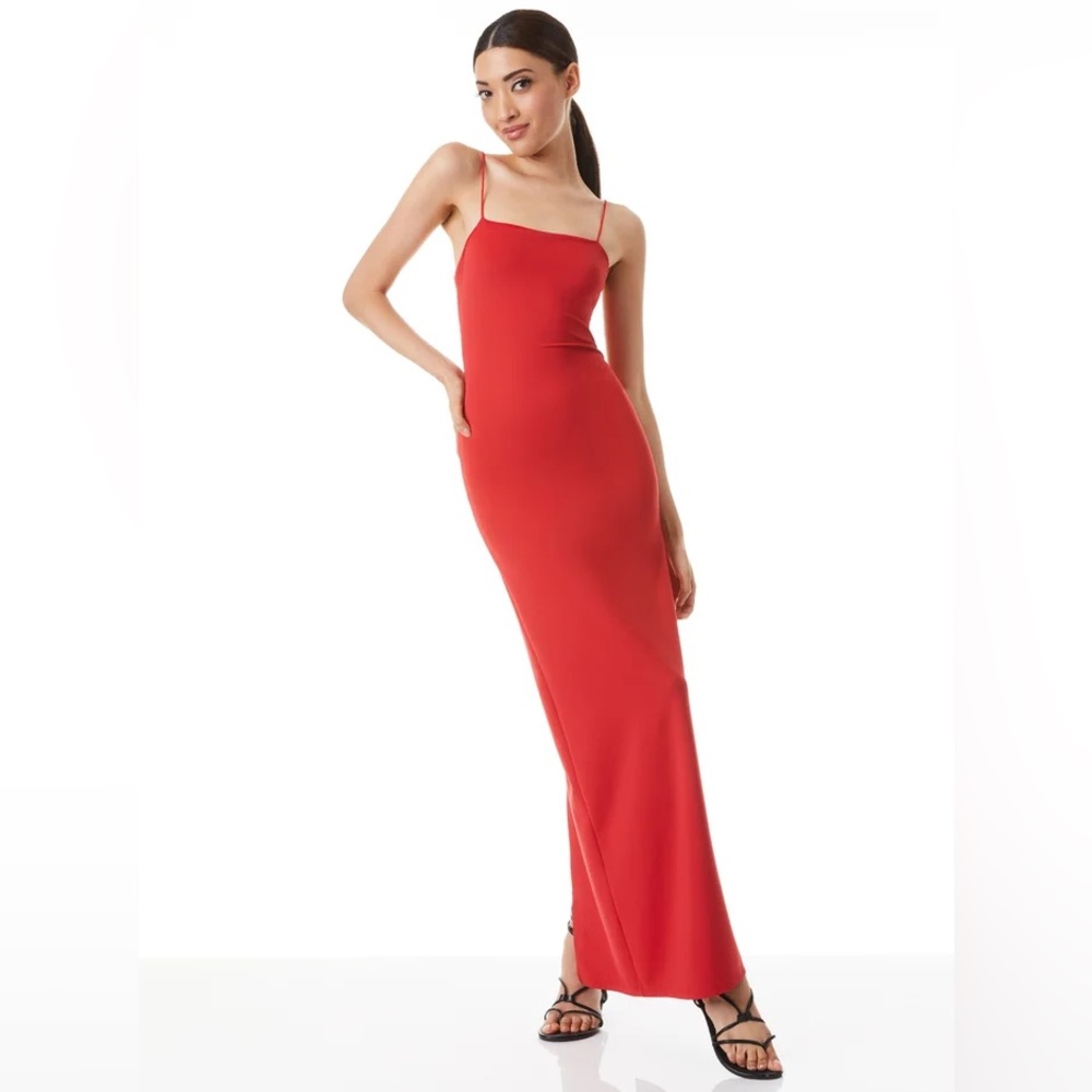 Alice + Olivia Red Bright Poppy Nelle Spaghetti Strap Maxi Cut Out Dress - Picture 5 of 6